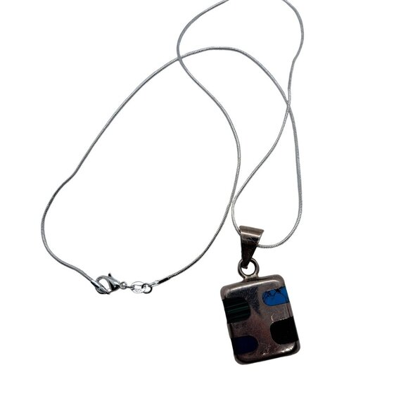 925 silver Mexico pendant with turquoise, Malachite, lapis, black onyx - Picture 2 of 5